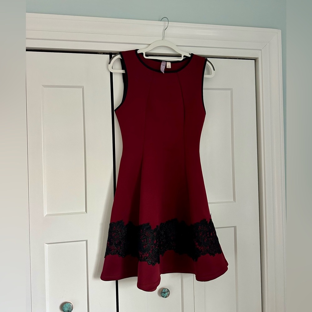 Francesca’s Burgundy Mini Dress with Black Lace